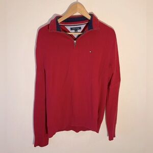 Tommy Hilfiger Red Quarter-Zip Pullover Sweater Lg